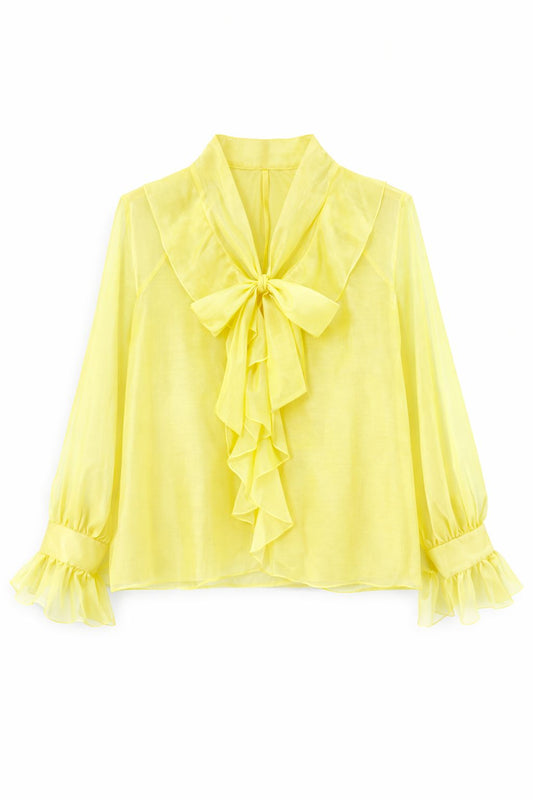 Blusa con Fiocco e Volant in Tessuto Leggero – Eleganza Fluida Made in Italy