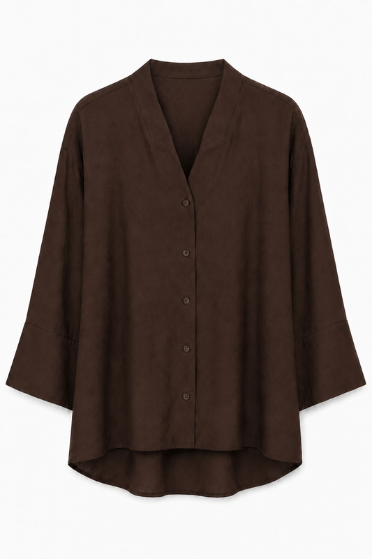 Camicia in Misto Lino con Collo Coreana – Made in Italy