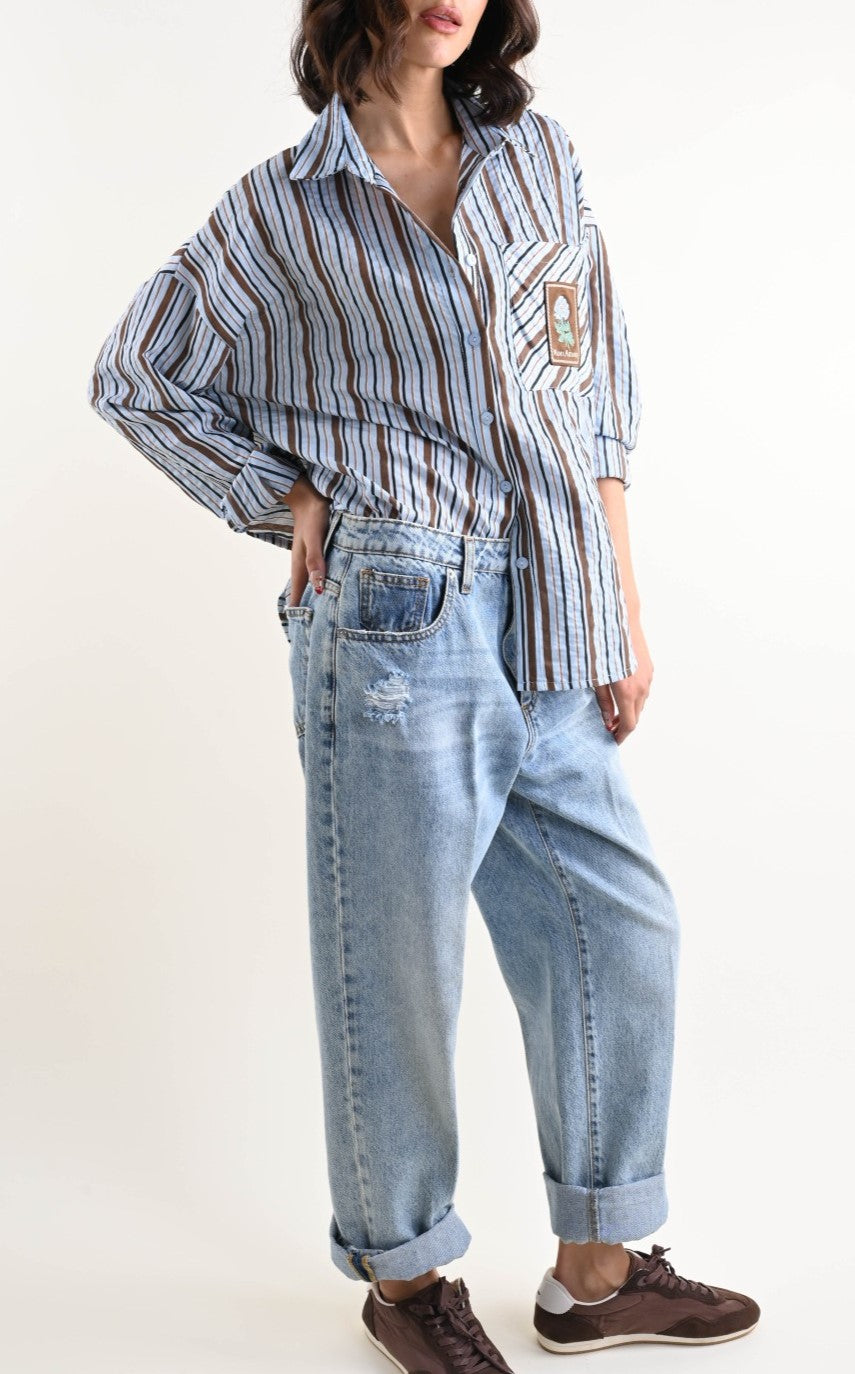 Selly Camicia a Righe con Taschino Decorativo