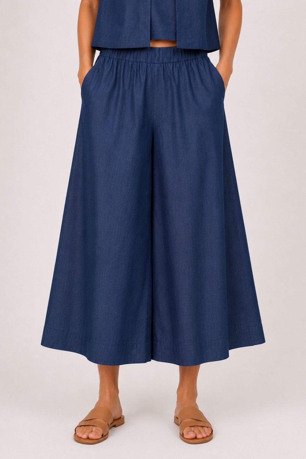 Pantaloni Culotte Blu con Elastico in Vita Made in Italy