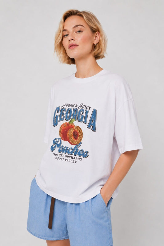 T-Shirt Donna Georgia Peaches in Cotone Made in Italy