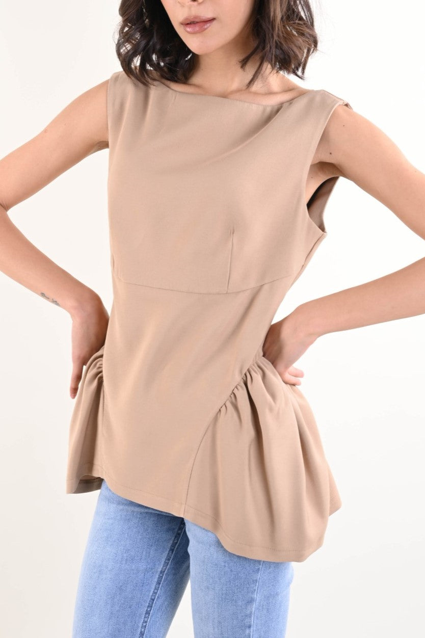 Top Smanicato con Drappeggio Laterale – Made in Italy Filù