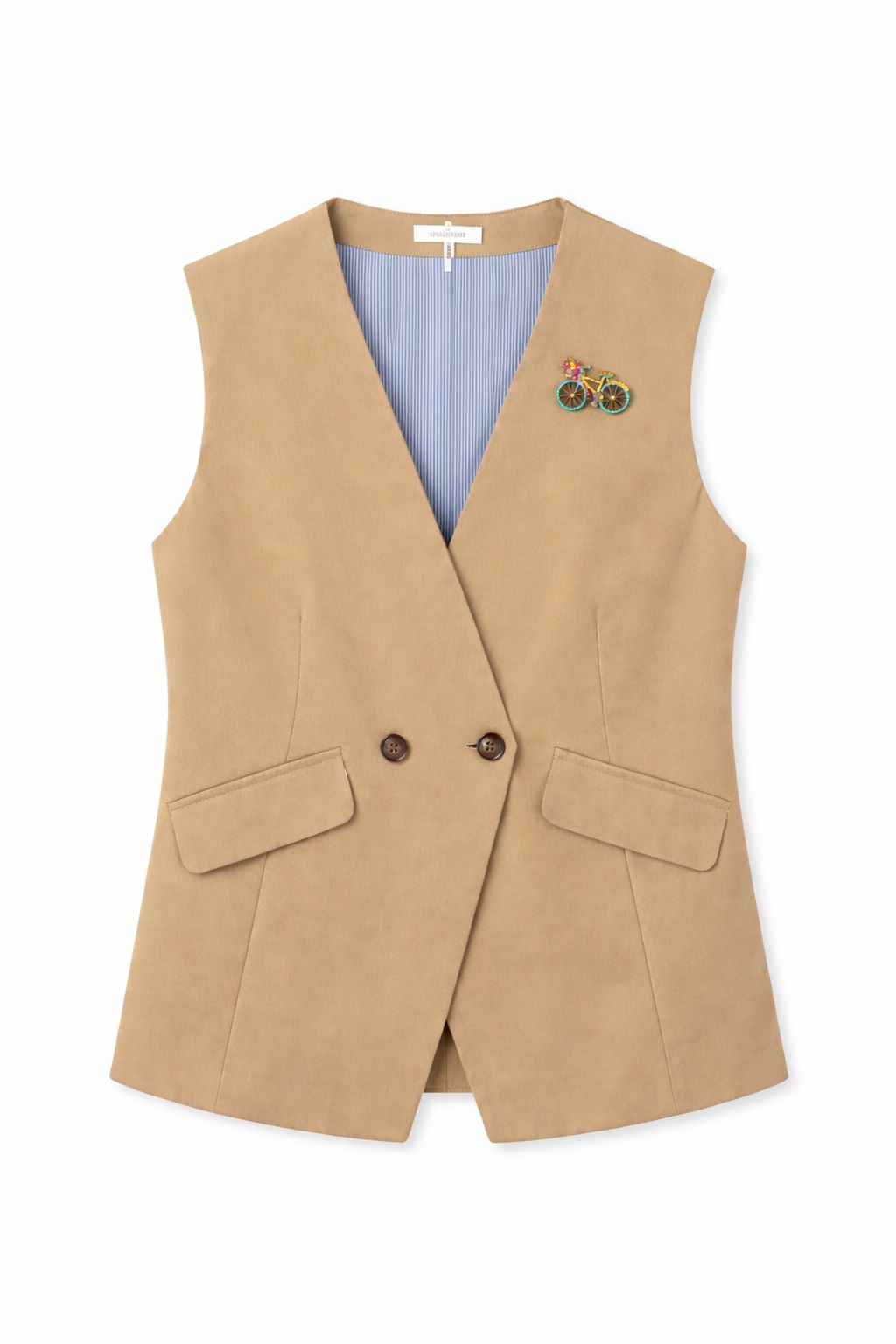 Gilet Donna Sartoriale con Spilla – Tabacco Chiaro
