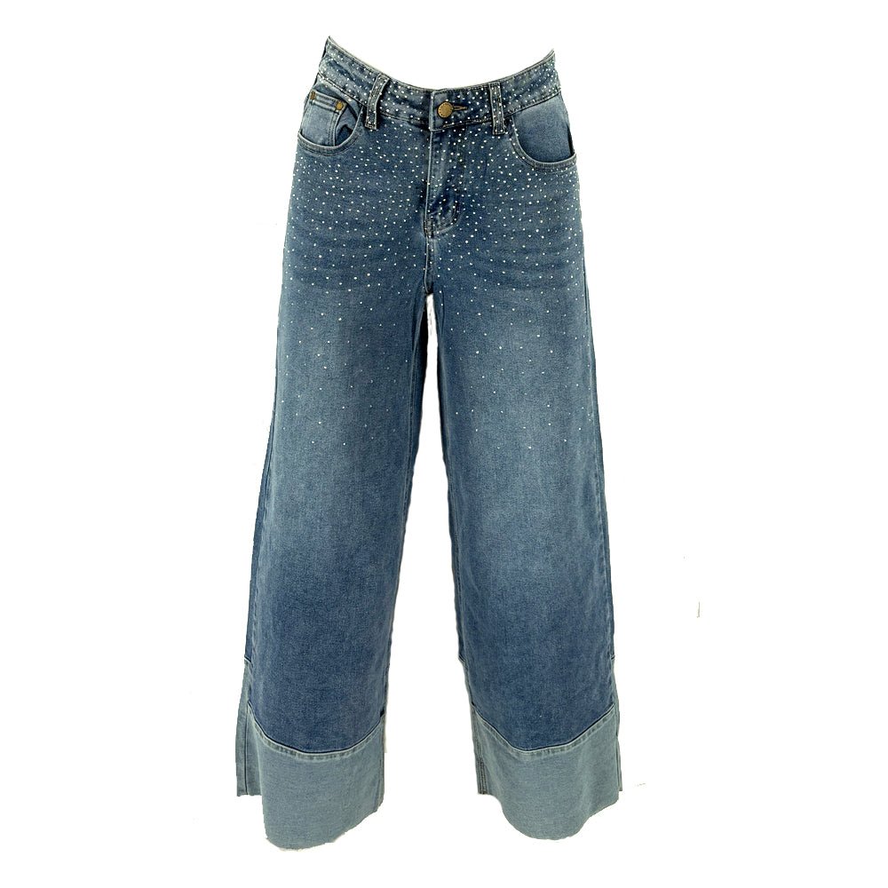 Jeans Stacy con Strass e Risvolto a Contrasto - Il mio negozio