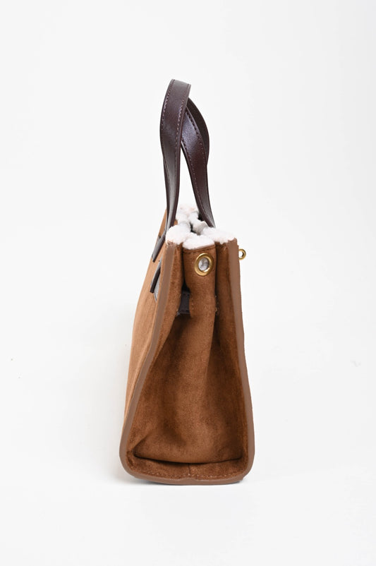 Mini Bag in Ecopelle Scamosciata con Interno Shearling e Pochette
