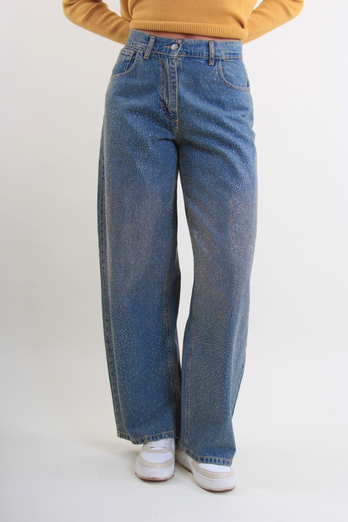 Alessandra Jeans Wide-Leg con Strass