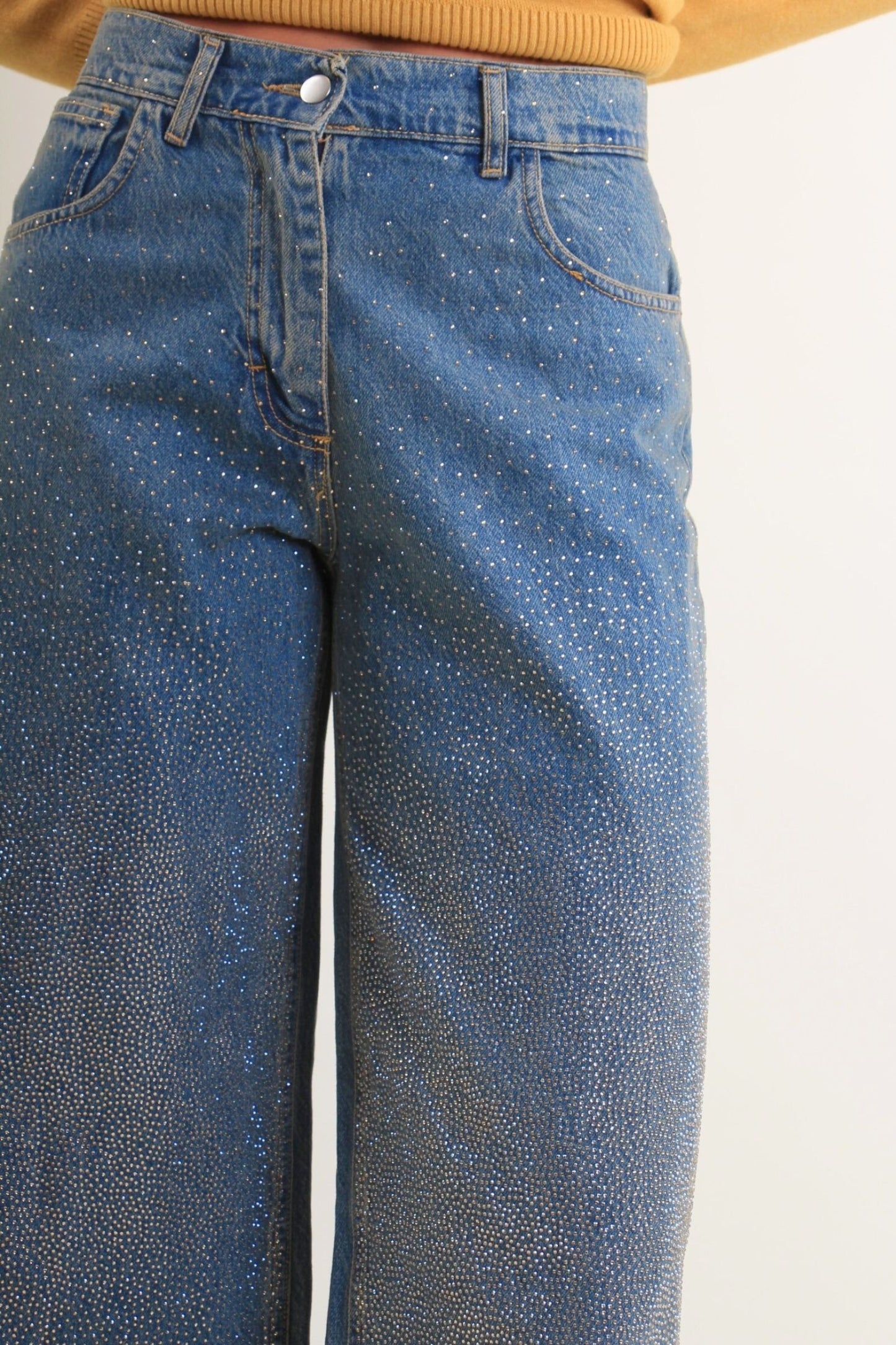 Alessandra Jeans Wide-Leg con Strass