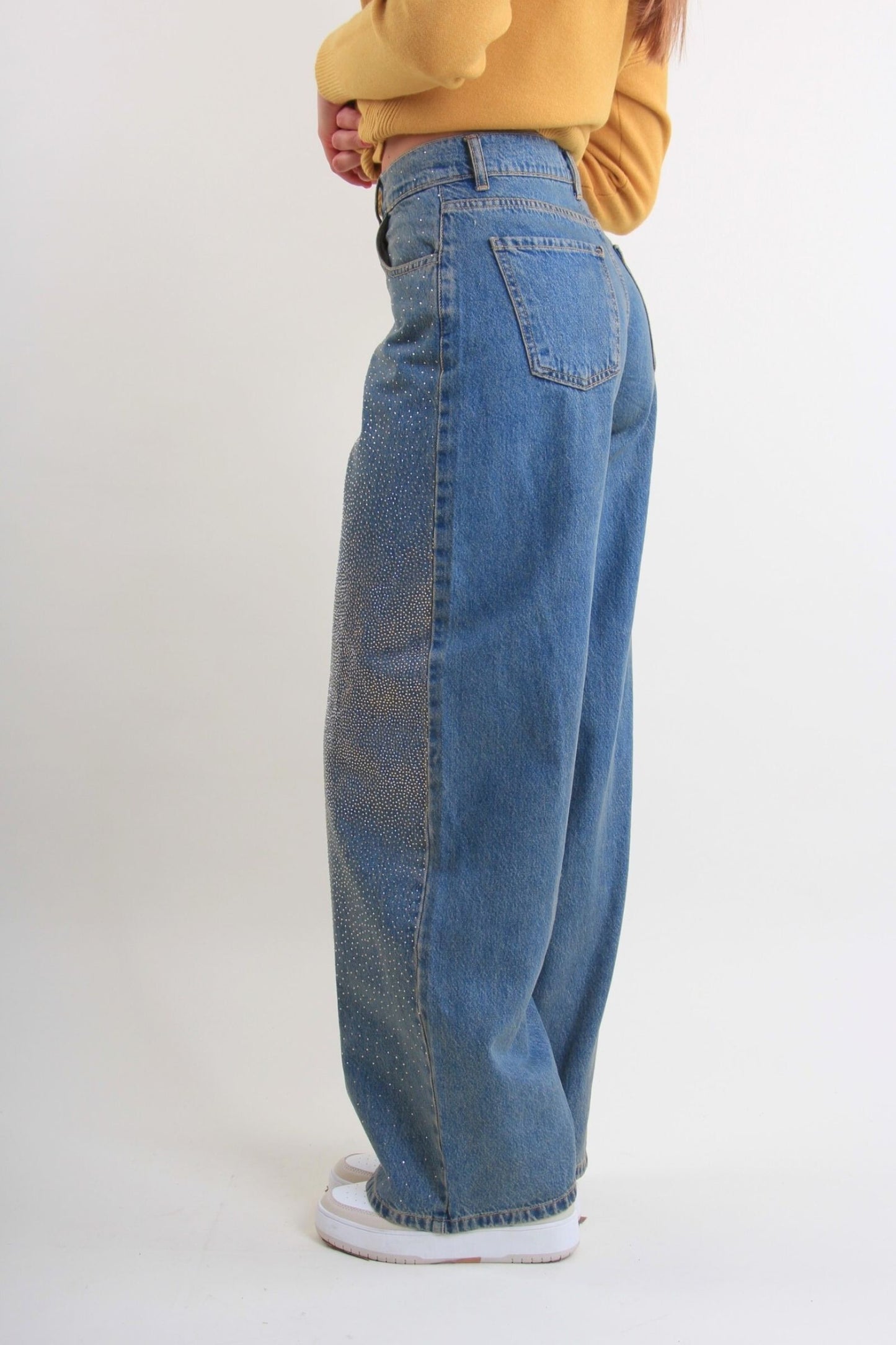 Alessandra Jeans Wide-Leg con Strass