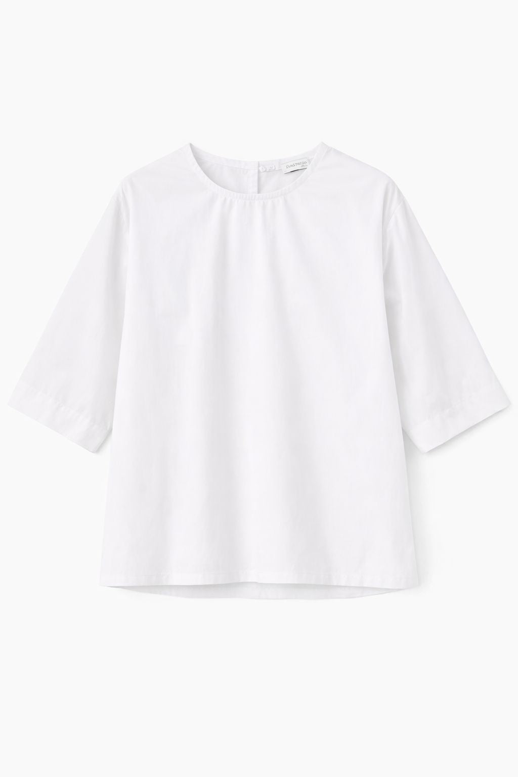 Blusa in Popeline di Cotone con Maniche Corte e Scollatura a Goccia – Made in Italy