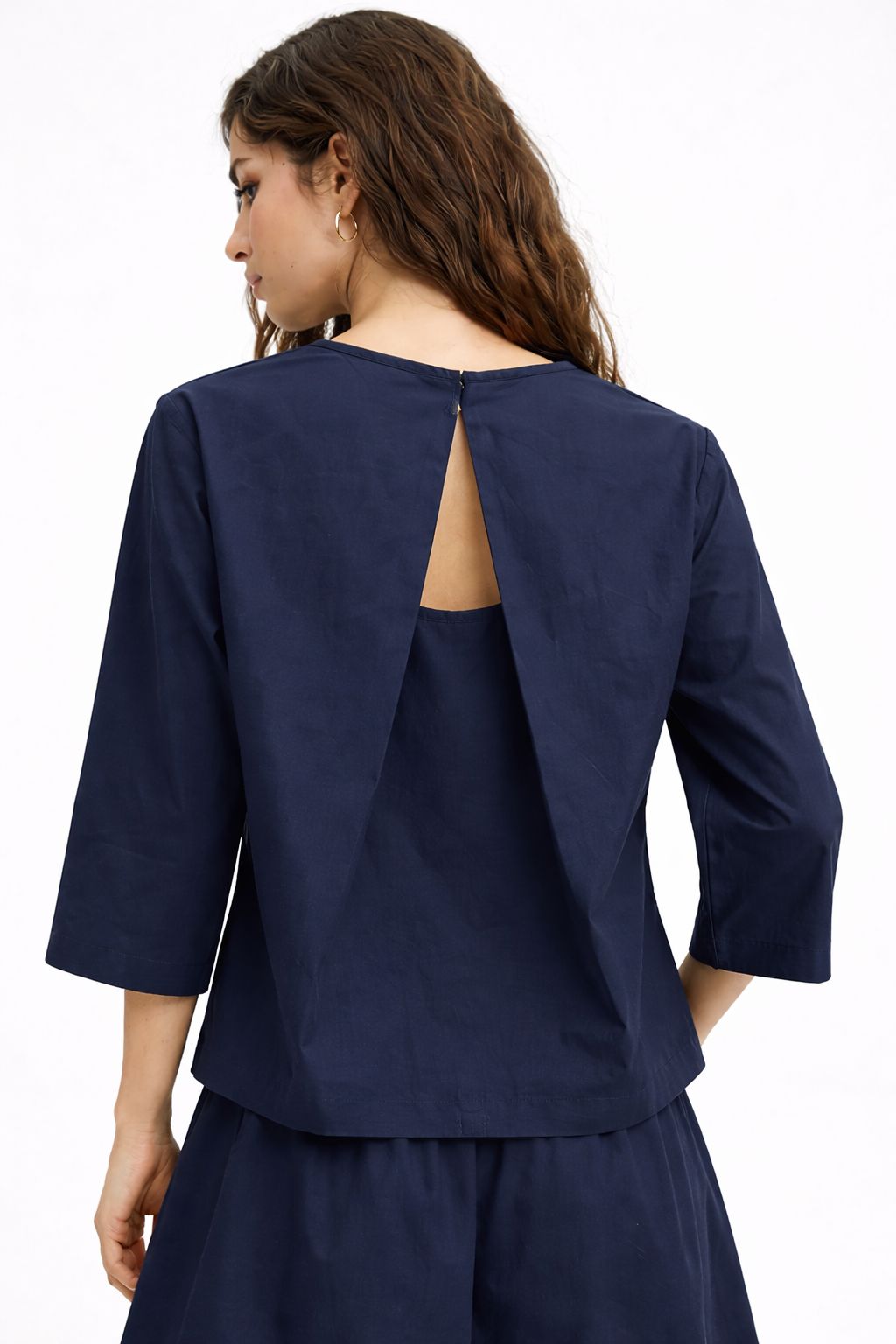 Blusa in Popeline di Cotone con Maniche Corte e Scollatura a Goccia – Made in Italy