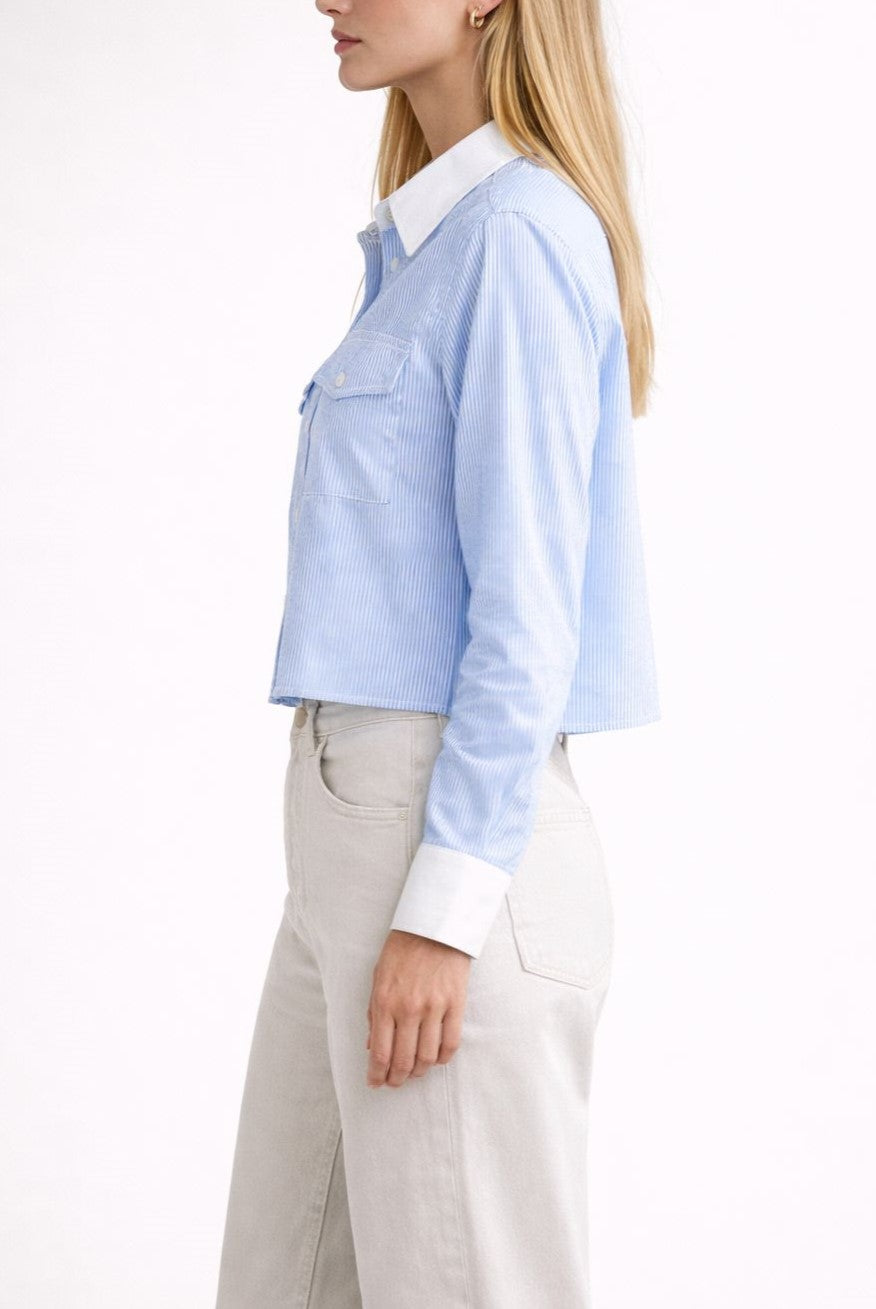 Camicia Donna a Righe con Colletto a Contrasto – Made in Italy