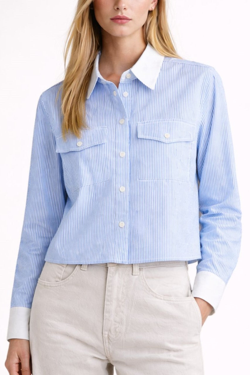 Camicia Donna a Righe con Colletto a Contrasto – Made in Italy