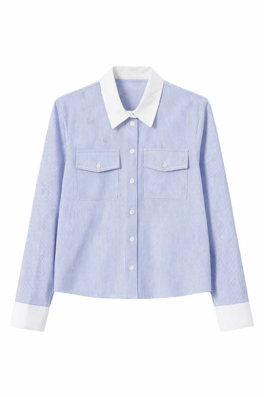 Camicia Donna a Righe con Colletto a Contrasto – Made in Italy