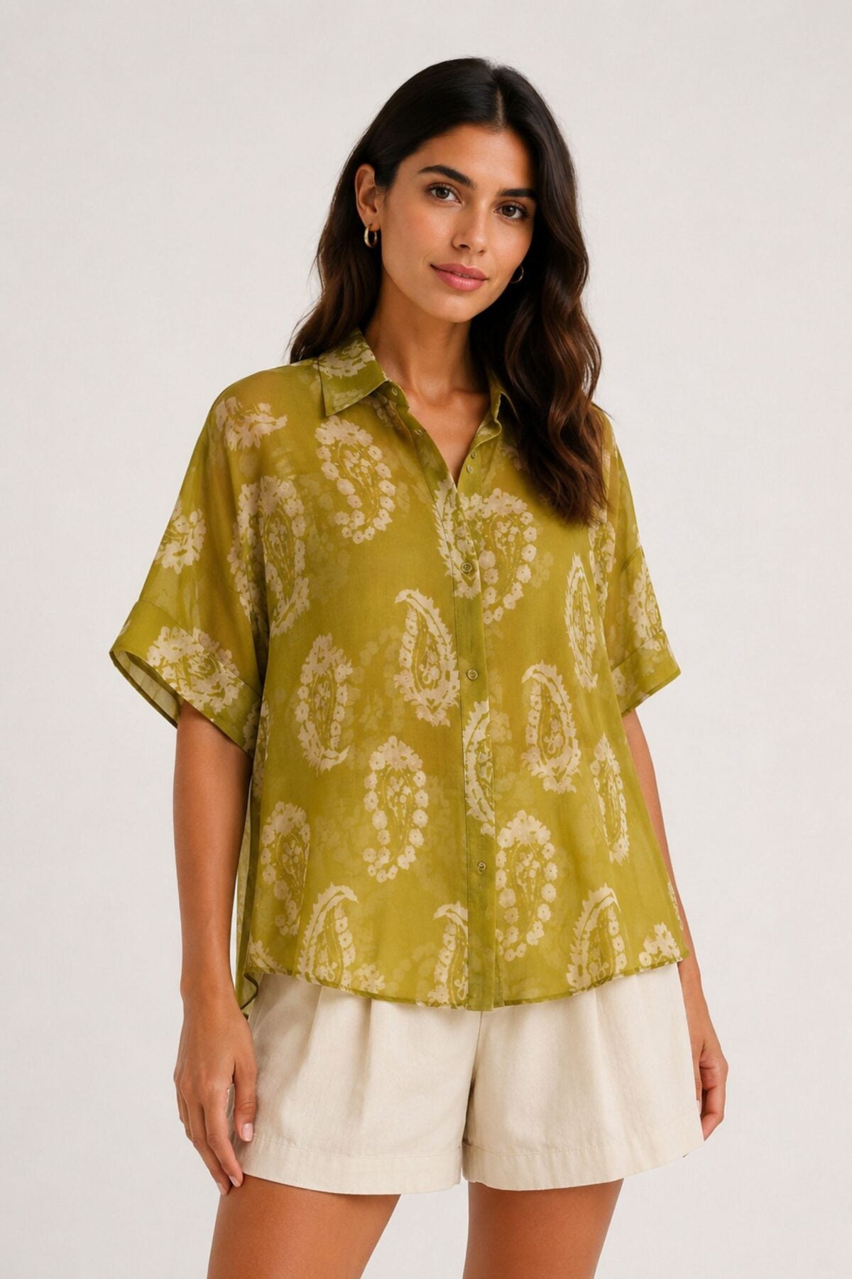 Camicia Asimmetrica Fantasia Paisley in Tencel Made in Italy