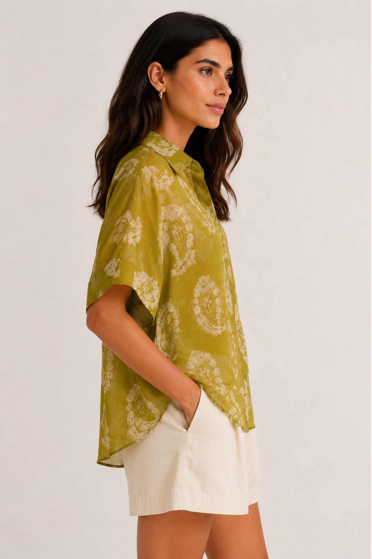 Camicia Asimmetrica Fantasia Paisley in Tencel Made in Italy