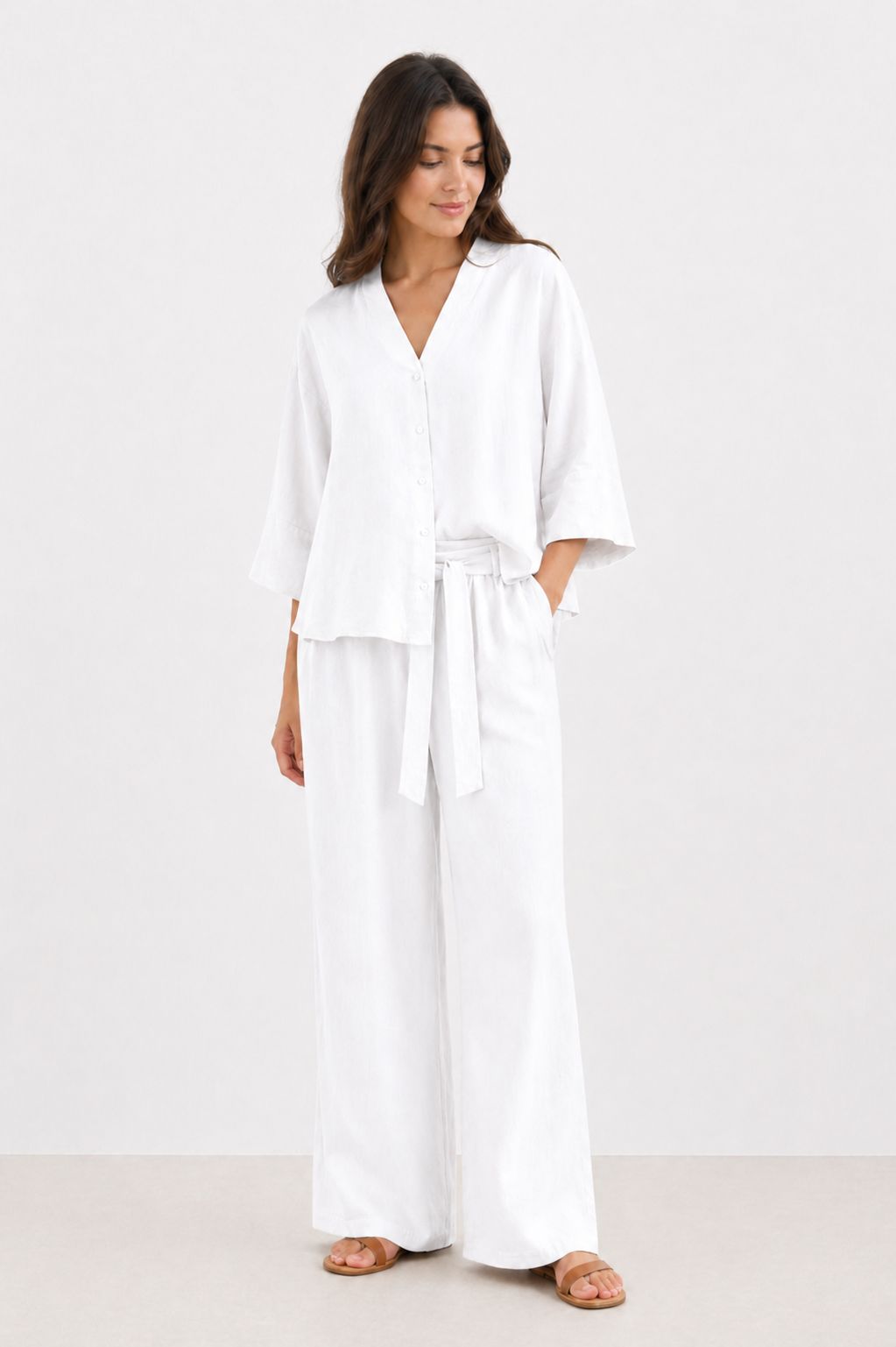 Camicia in Misto Lino con Collo Coreana – Made in Italy