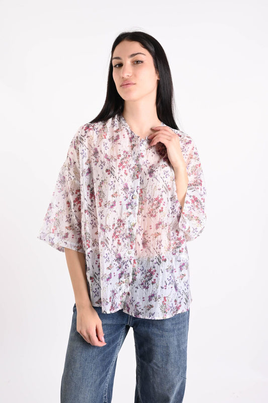 Camicia Coreana Stampa Floreale in Lyocell – Made in Italy