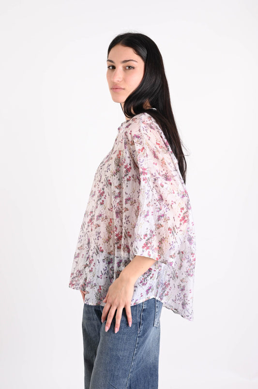Camicia Coreana Stampa Floreale in Lyocell – Made in Italy