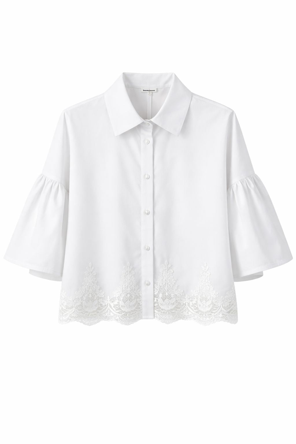 Camicia Bianca con Maniche a Sbuffo e Passamaneria Ricamata Made in Italy