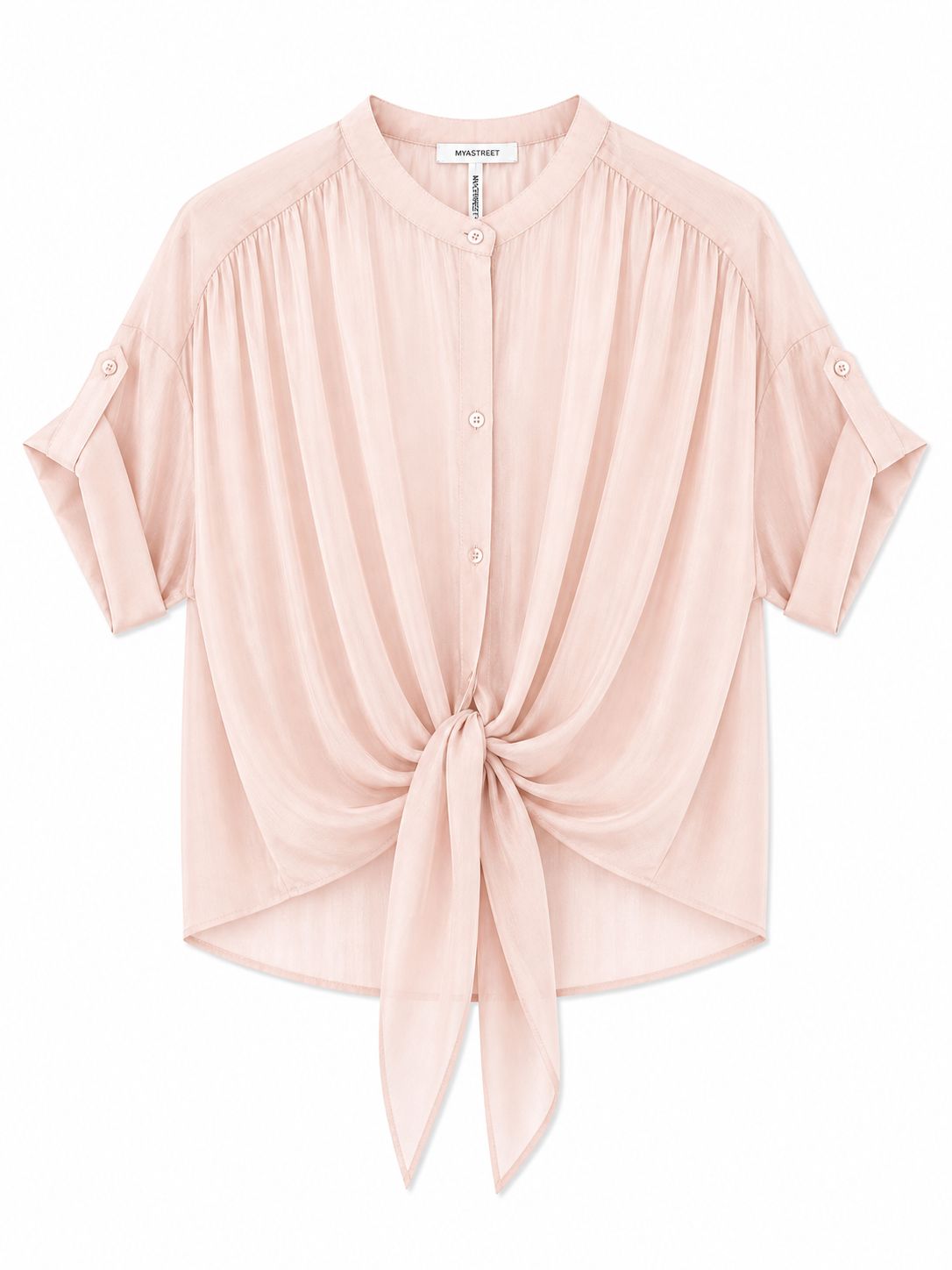 Blusa con Nodo Frontale e Maniche Regolabili – Made in Italy