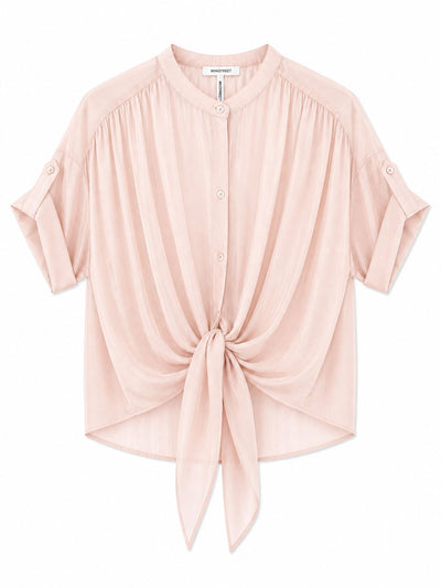 Blusa con Nodo Frontale e Maniche Regolabili – Made in Italy