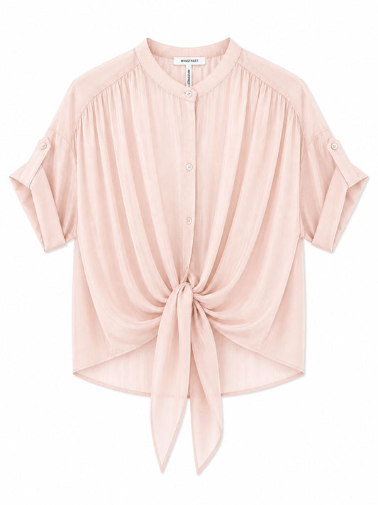 Blusa con Nodo Frontale e Maniche Regolabili – Made in Italy