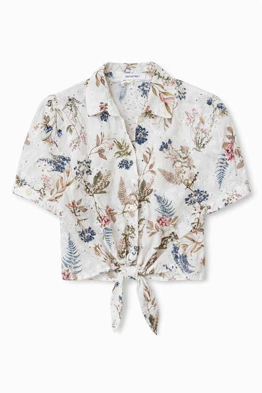 Camicia in Sangallo Floreale con Nodo Frontale – Made in Italy