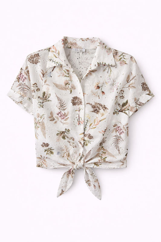 Camicia in Sangallo Floreale con Nodo Frontale – Made in Italy