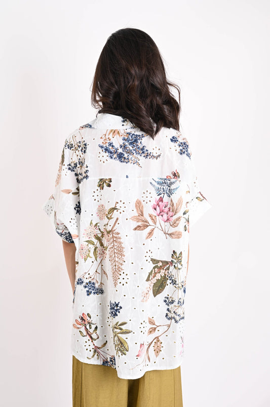Camicia in Sangallo Asimmetrica con Stampa Floreale – Made in Italy