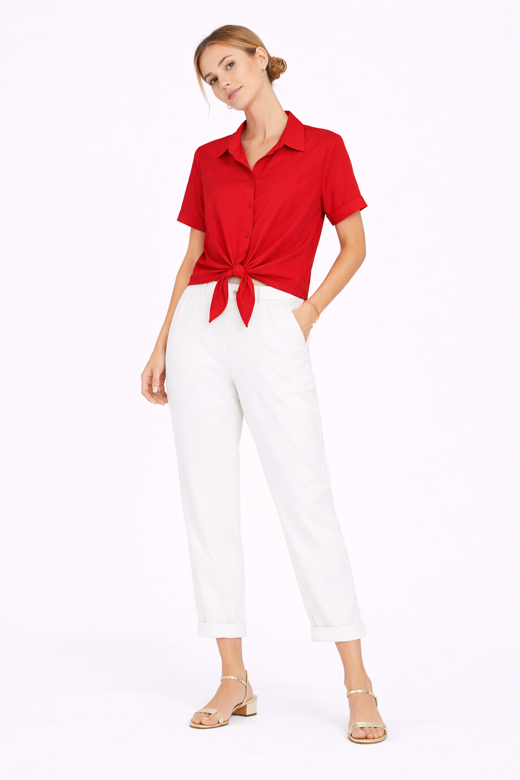 Camicia in Viscosa con Nodo Frontale Donna – Made in Italy