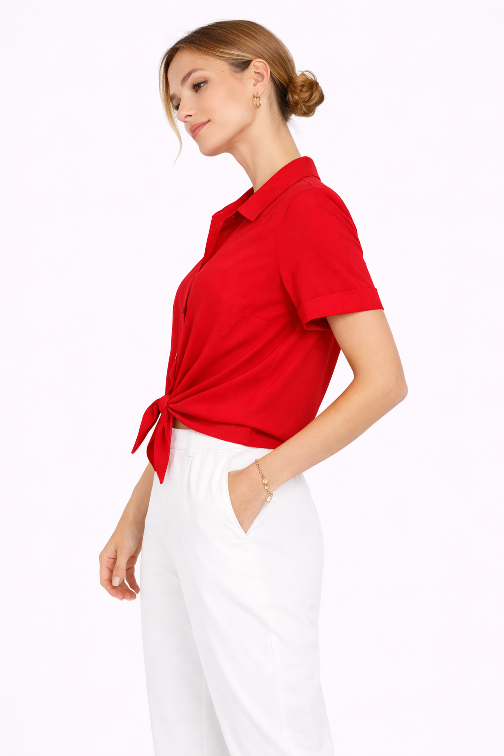 Camicia in Viscosa con Nodo Frontale Donna – Made in Italy