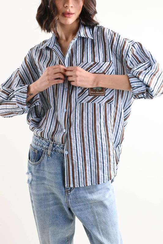 Selly Camicia a Righe con Taschino Decorativo