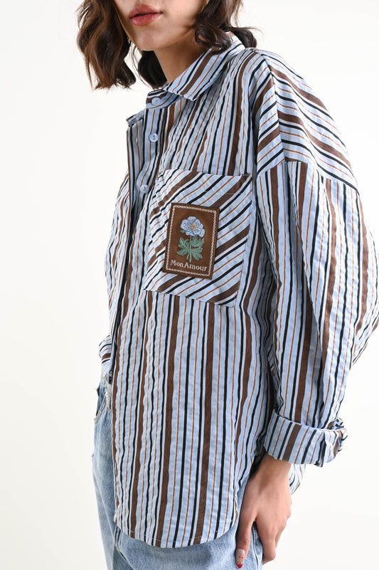 Selly Camicia a Righe con Taschino Decorativo