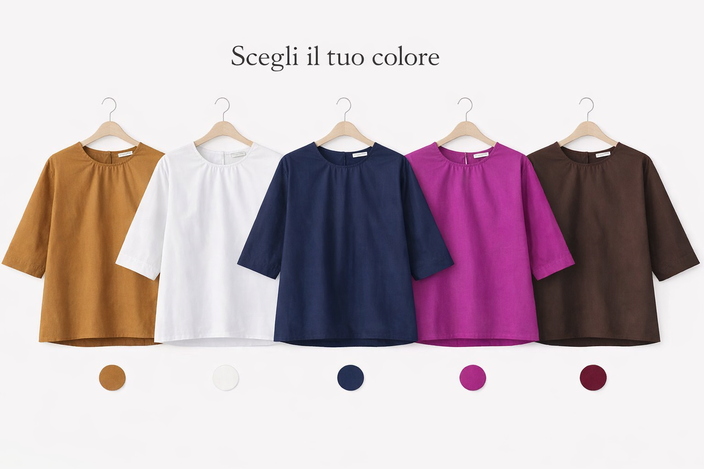 Blusa in Popeline di Cotone con Maniche Corte e Scollatura a Goccia – Made in Italy