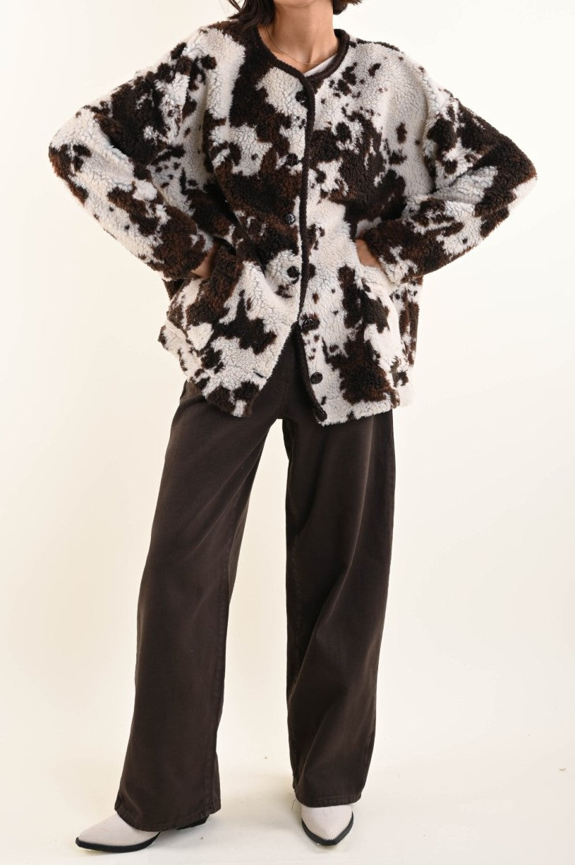 Giacca Teddy Fantasia Muccata – Effetto pelliccia morbido e trendy
