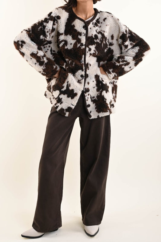 Giacca Teddy Fantasia Muccata – Effetto pelliccia morbido e trendy