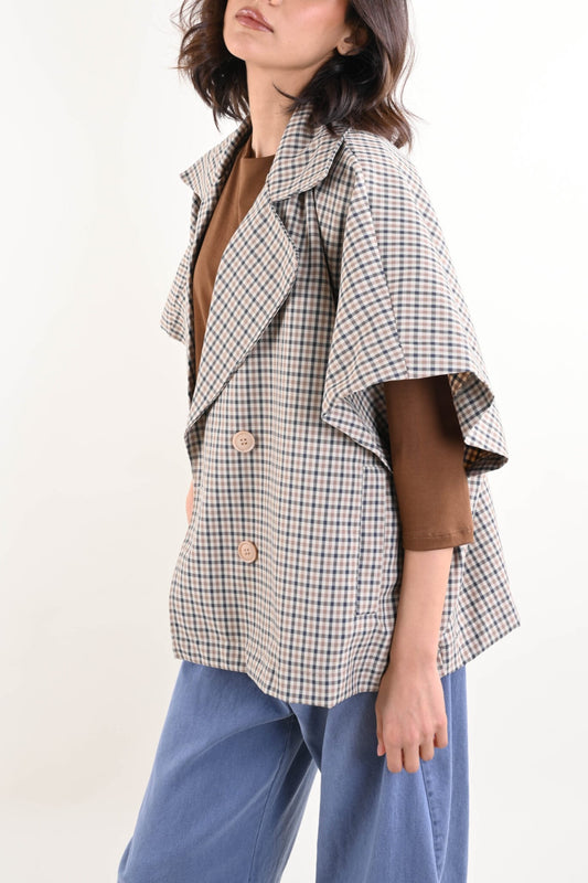 TRENCH CROP SENZA MANICHE A QUADRI