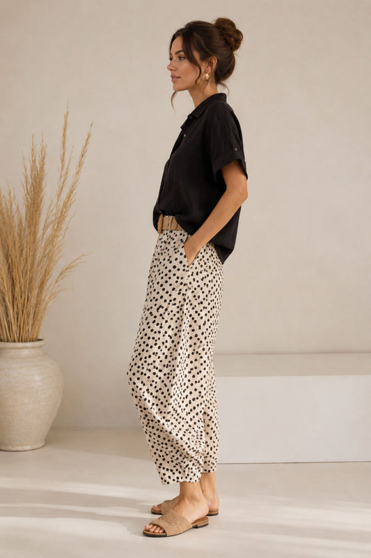 Pantaloni Donna Pois Lino con Cintura Rafia – Made in Italy Filù