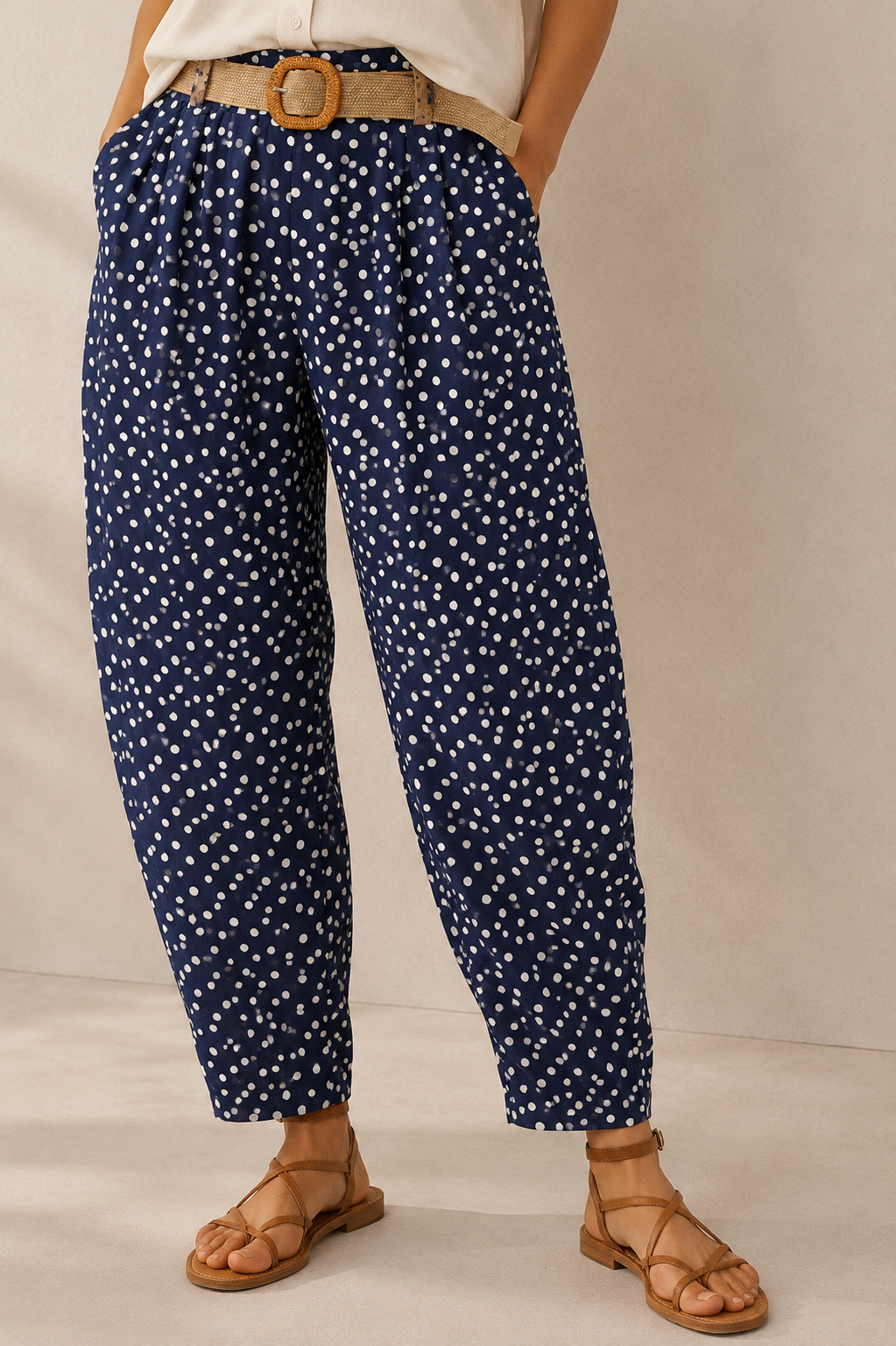 Pantaloni a Pois con Cintura Made in Italy