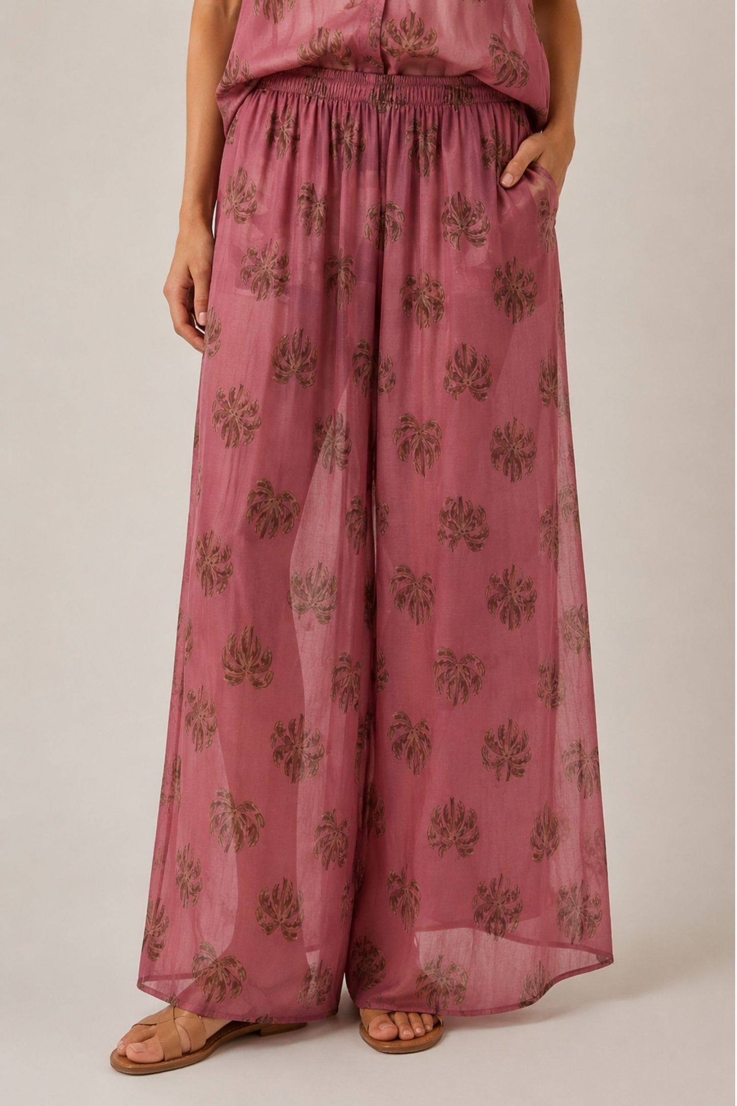 Pantaloni Fantasia Palme in Cotone Made in Italy