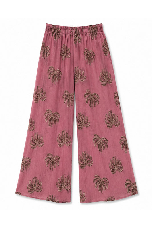 Pantaloni Larghi Fantasia Palme Cotone Estivo – Made in Italy Filù