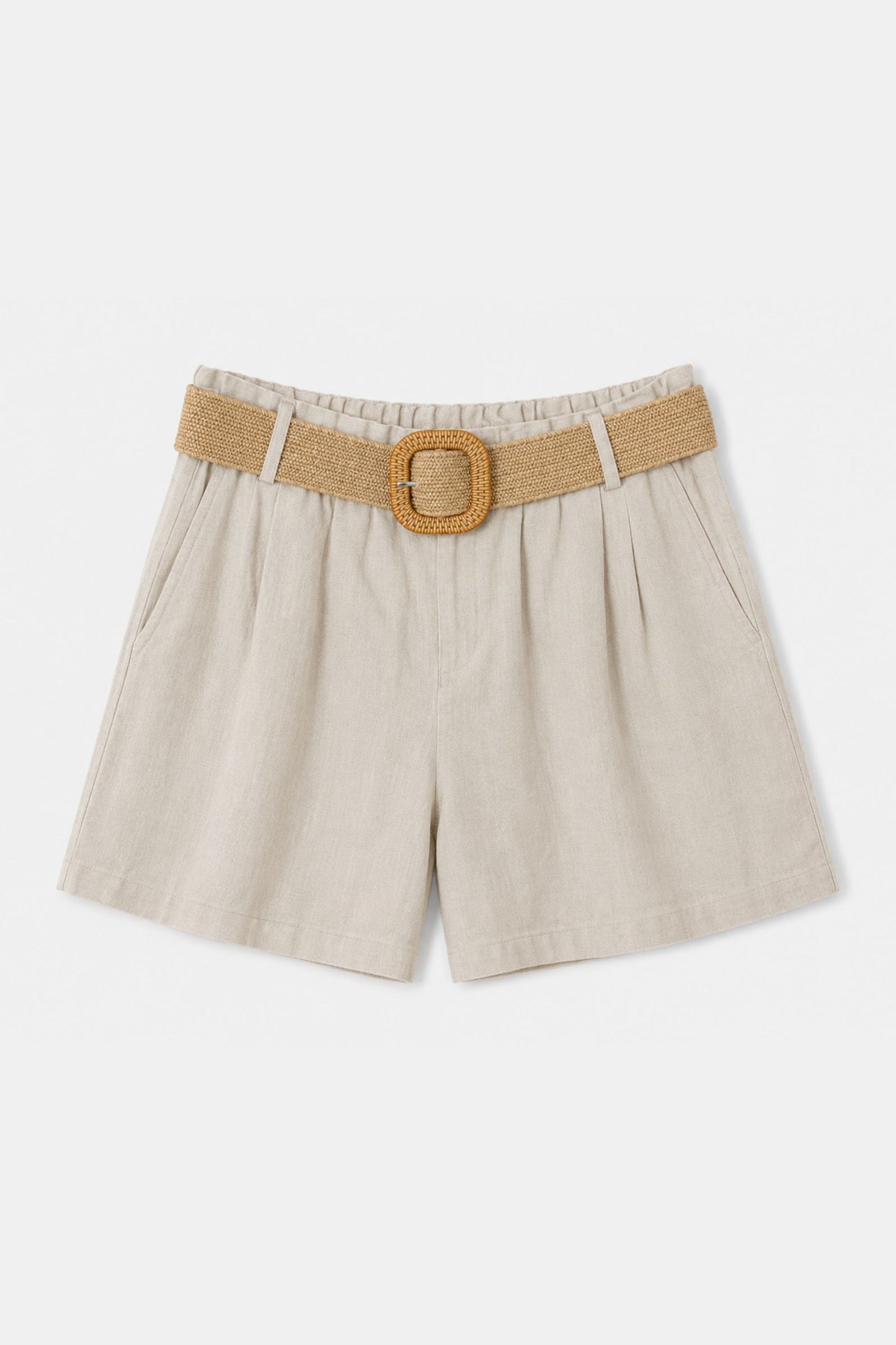 Shorts in Misto Lino con Cintura Made in Italy
