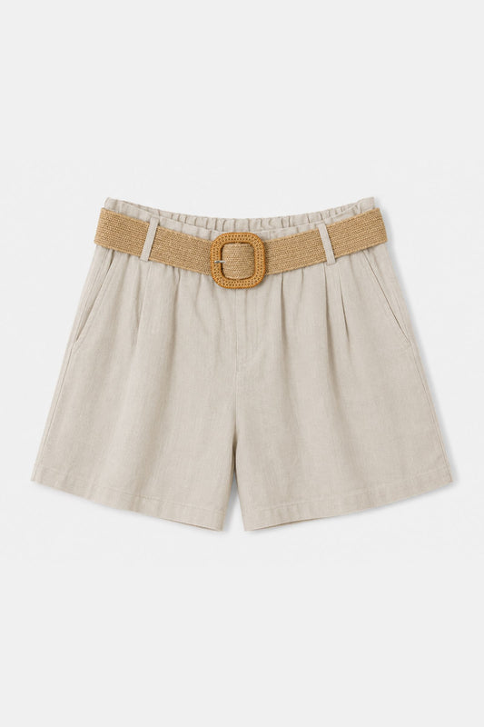 Shorts Donna Lino con Cintura Rafia Estate – Made in Italy Filù