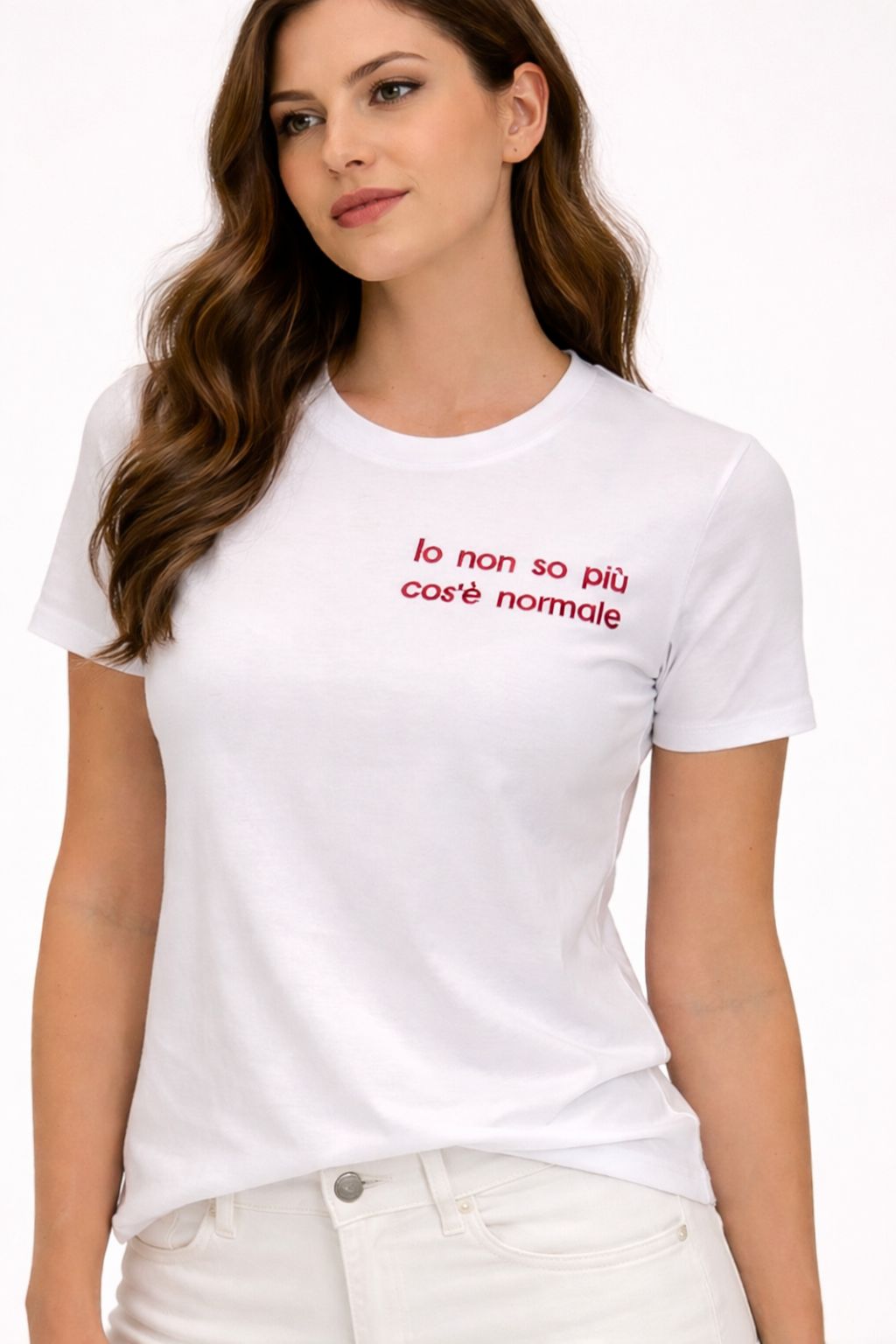 T-Shirt Donna Ricamo “Io Non So Più Cos’è Normale” – Made in Italy