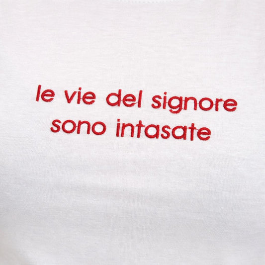 T-Shirt Donna Ricamo “Le Vie del Signore Sono Intasate” – Made in Italy