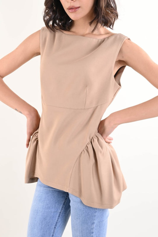 Top Smanicato con Drappeggio Laterale – Made in Italy Filù