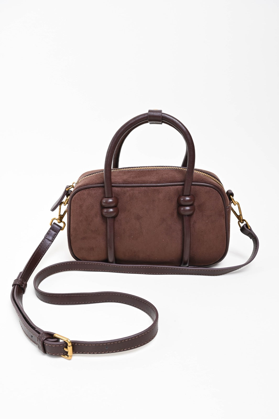 Bauletto a Mano in Suede con Dettagli in Similpelle