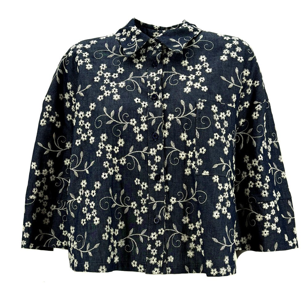 Camicia Flora – ricamo floreale denim - Il mio negozio
