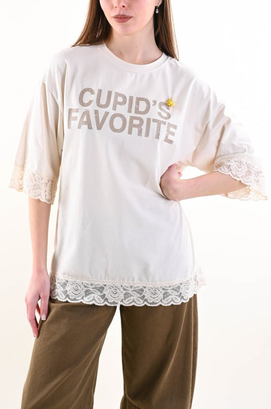 T-Shirt Cupido con Inserti in Pizzo “Cupid’s Favorite”